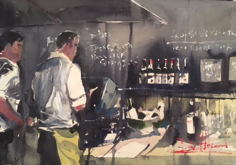 David Heywood 'Bar tenders' Original Watercolour 